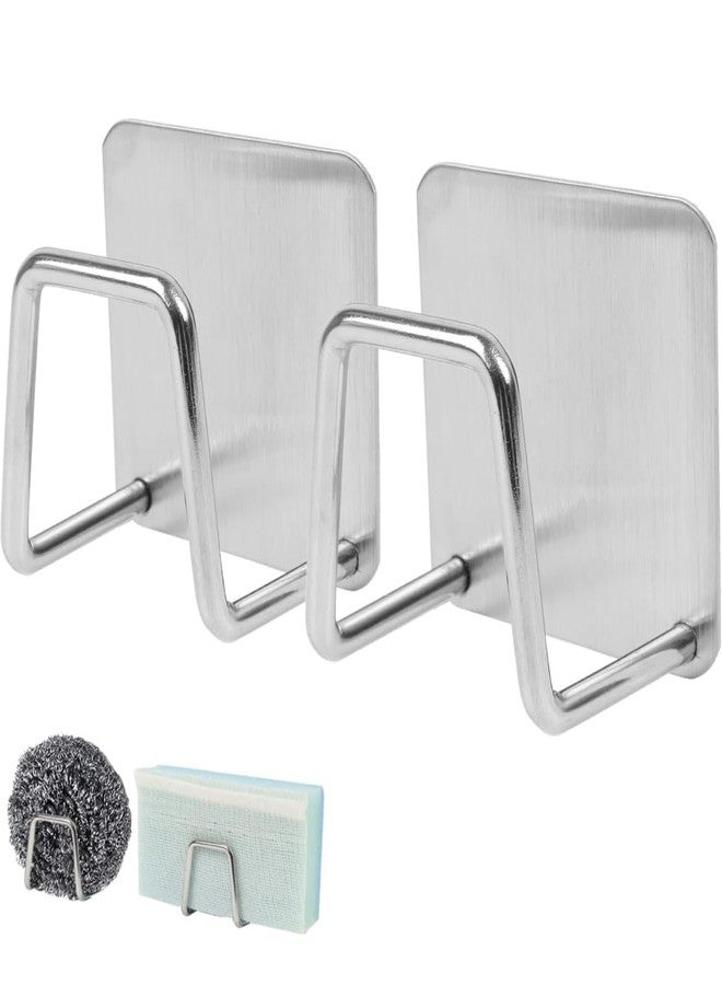 MATSON 2pcs Sponge Holder Self Adhesive Sponge Holder for Kitchen Sink Caddy Stainless Steel Rust Proof Waterproof Quick Drying (A-Silver) - Image 1